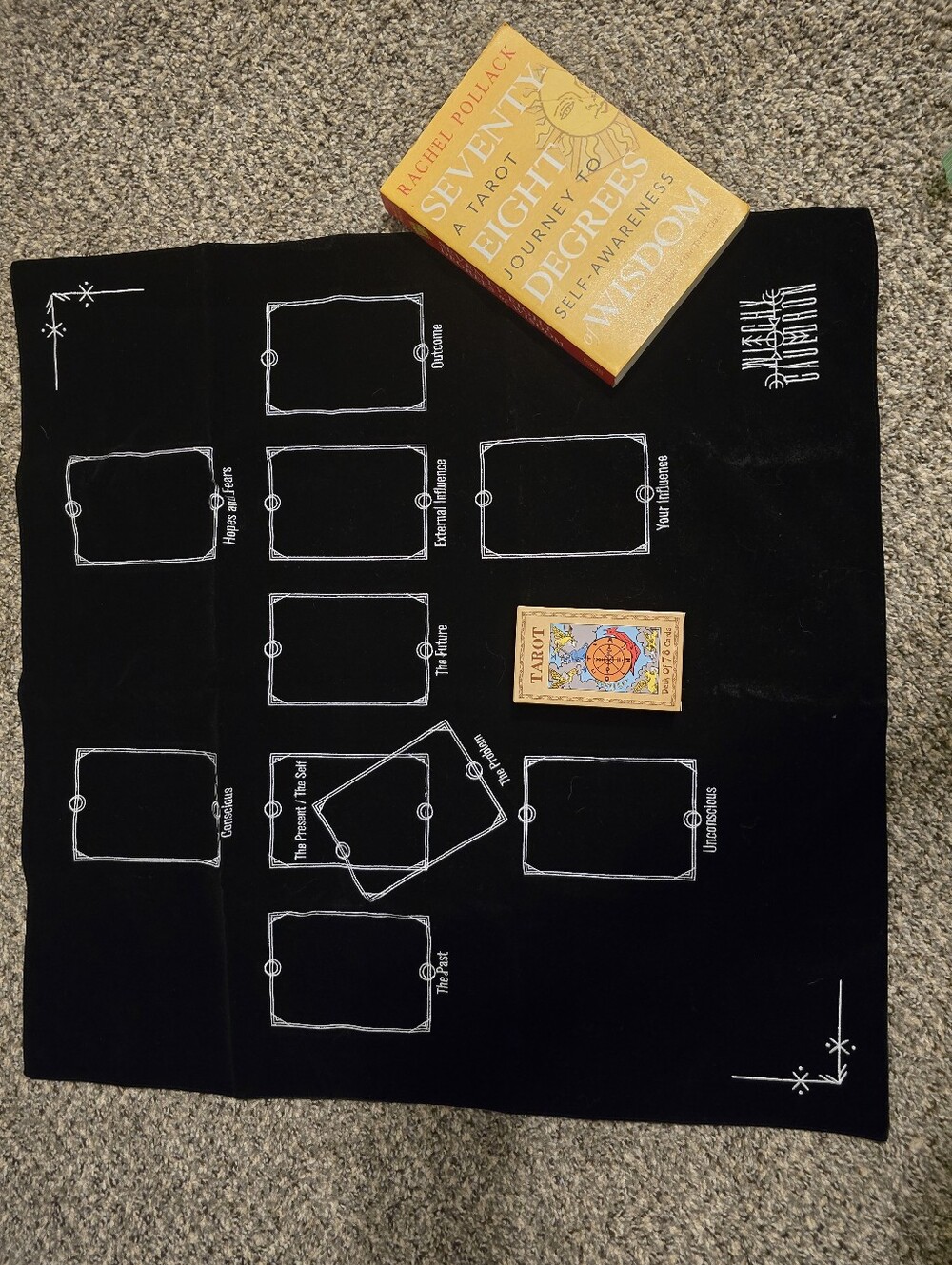 Black Tarot Reading Cloth, A Deck, And Tarot Book